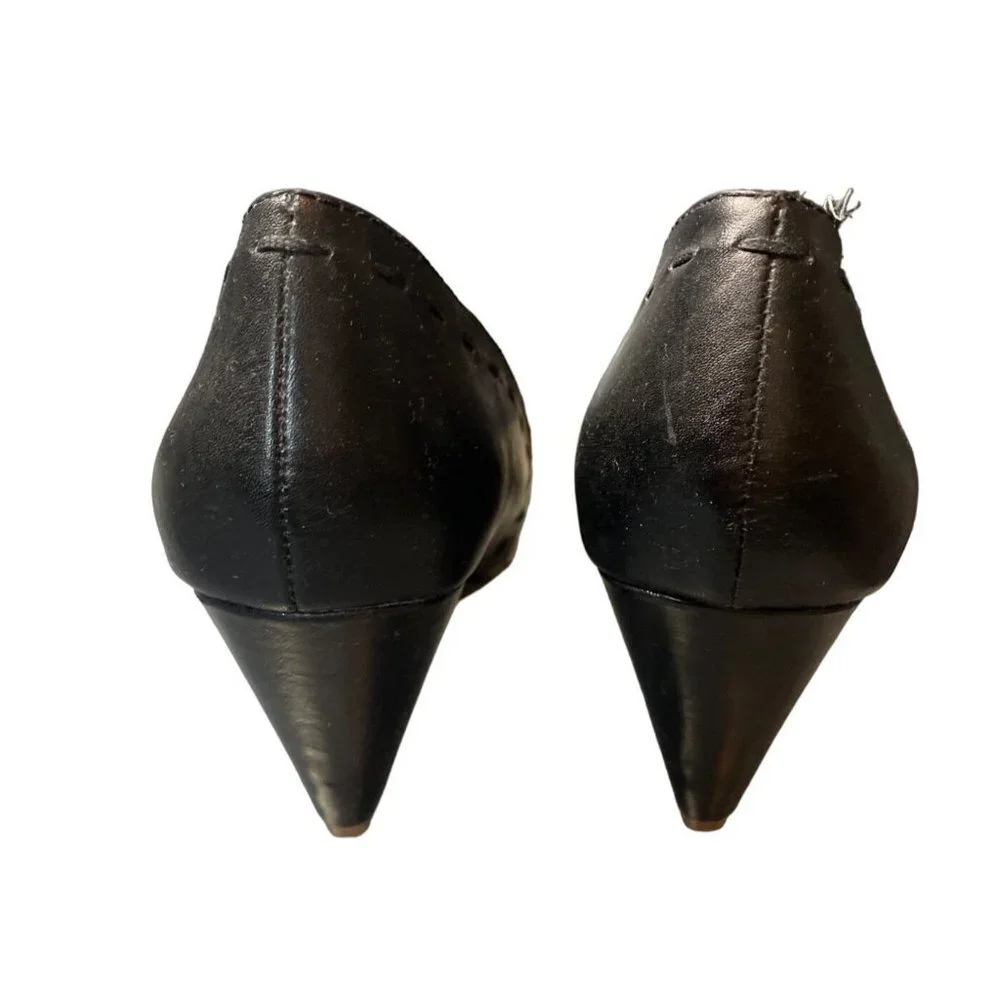 Kelsi Dagger Genelle Black Tan Peep Toe Wedge Heel Shoes Sz 5 - Picture 5 of 7